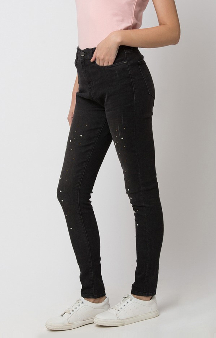 spykar | Women's Black Others Printed Straight Jeans 2