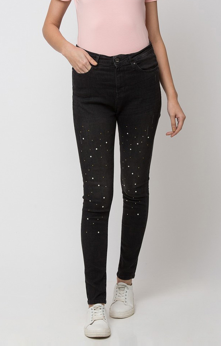 spykar | Women's Black Others Printed Straight Jeans 0