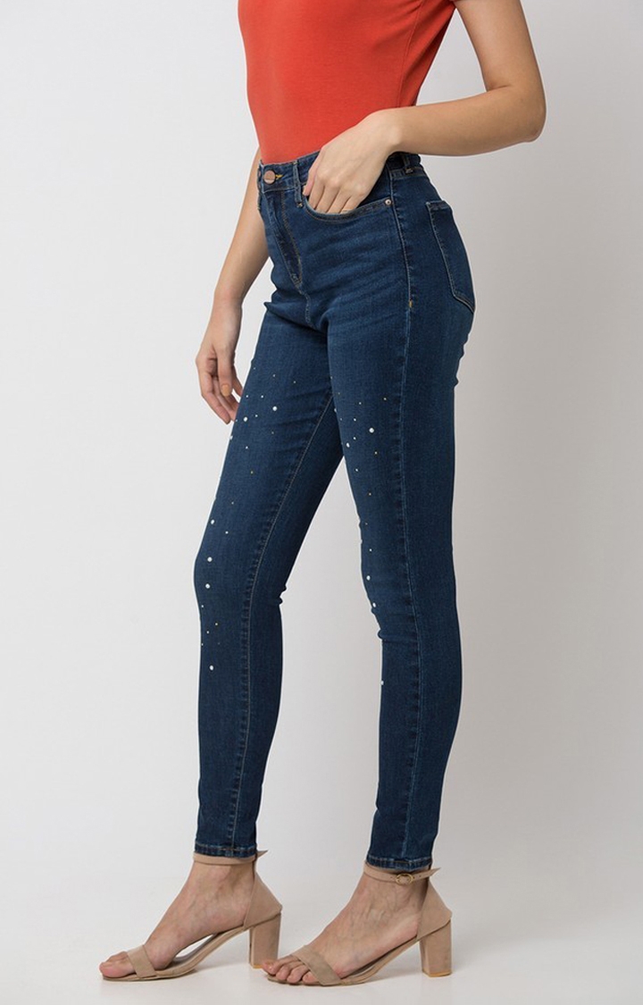 spykar | Women's Blue Cotton Solid Skinny Jeans 2