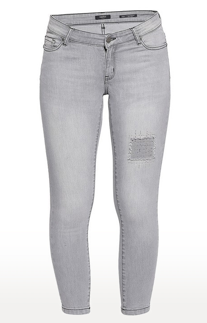 spykar | Women's Grey Cotton Ripped Cropped Jeans 4
