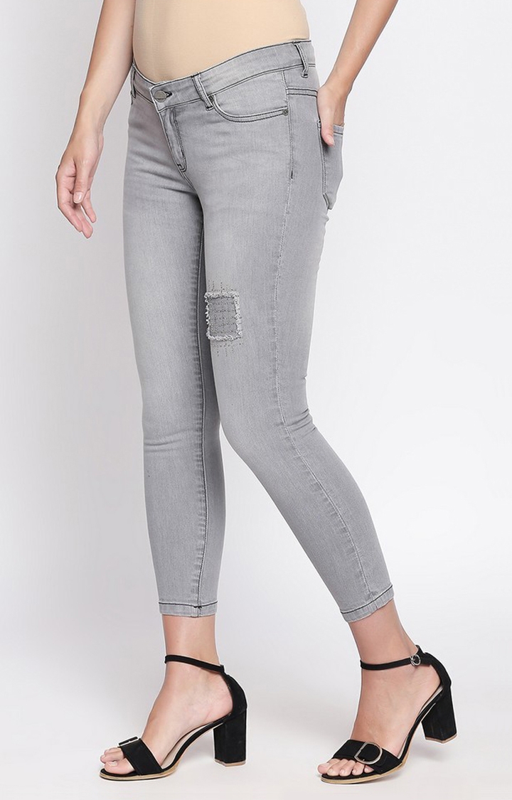 spykar | Women's Grey Cotton Ripped Cropped Jeans 2