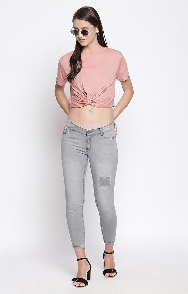 spykar | Women's Grey Cotton Ripped Cropped Jeans 1