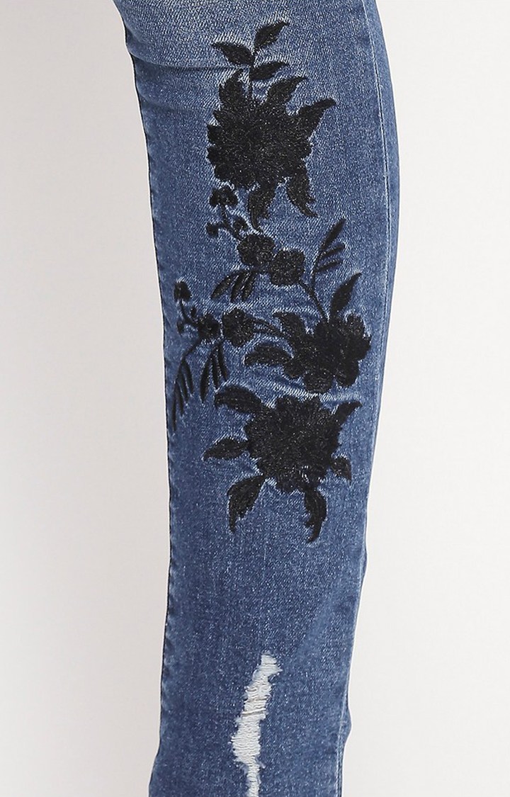 Women's Blue Cotton Solid Skinny Jeans