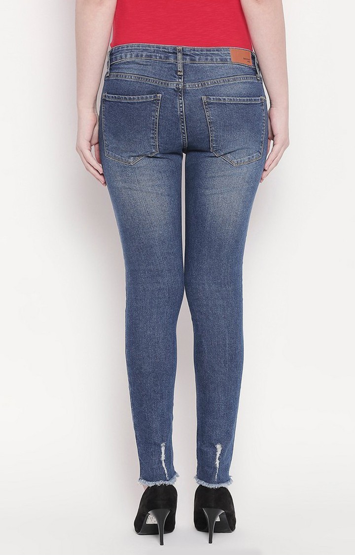 Women's Blue Cotton Solid Skinny Jeans
