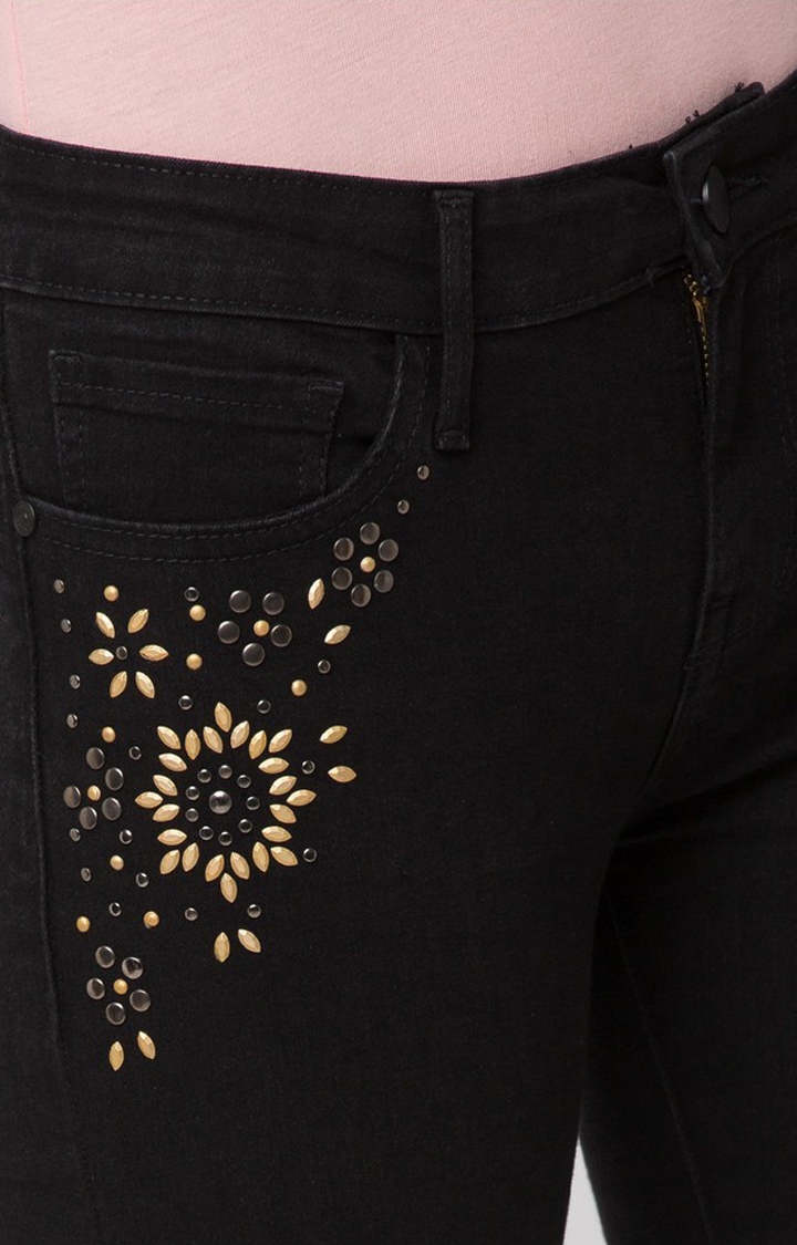 spykar | Women's Black Cotton Solid Skinny Jeans 4