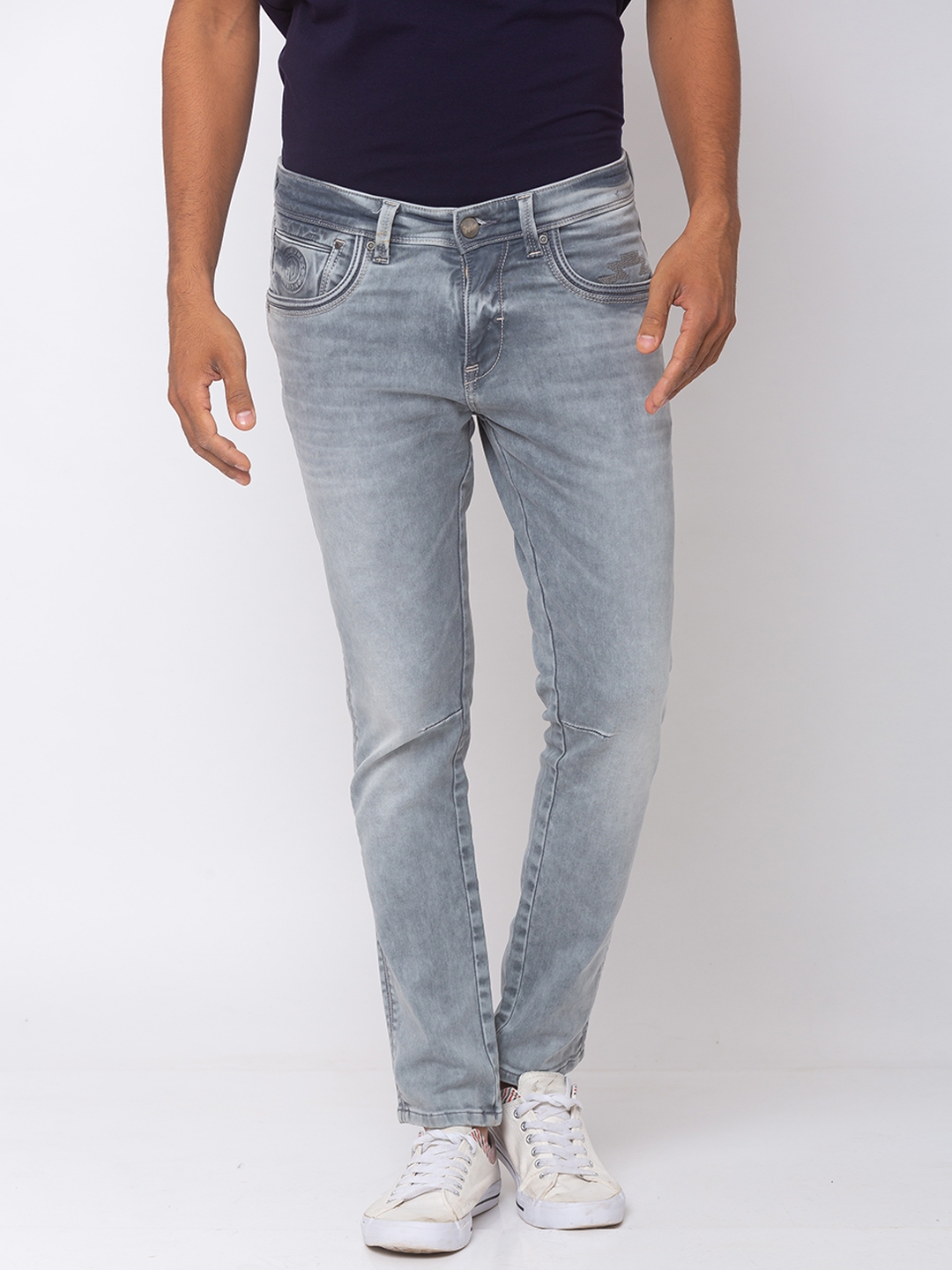 spykar | Men's Grey Cotton Solid Slim Jeans 0