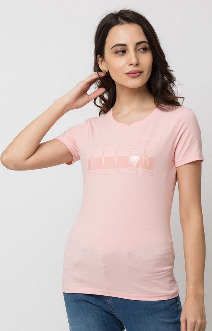 spykar | Spykar Pink Cotton Regular Fit T-Shirt For Women 0