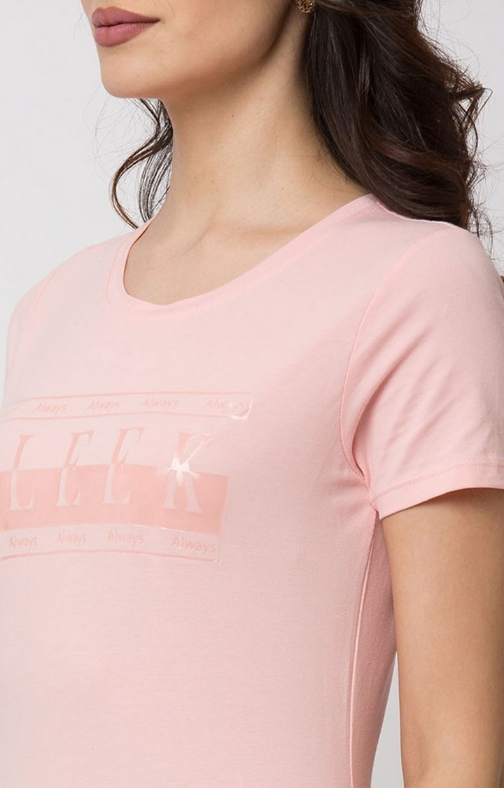 spykar | Spykar Pink Cotton Regular Fit T-Shirt For Women 4