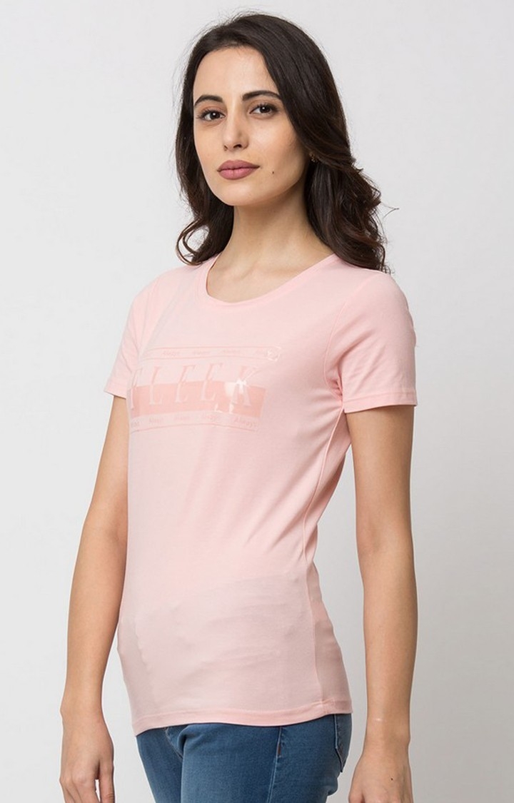 spykar | Spykar Pink Cotton Regular Fit T-Shirt For Women 2