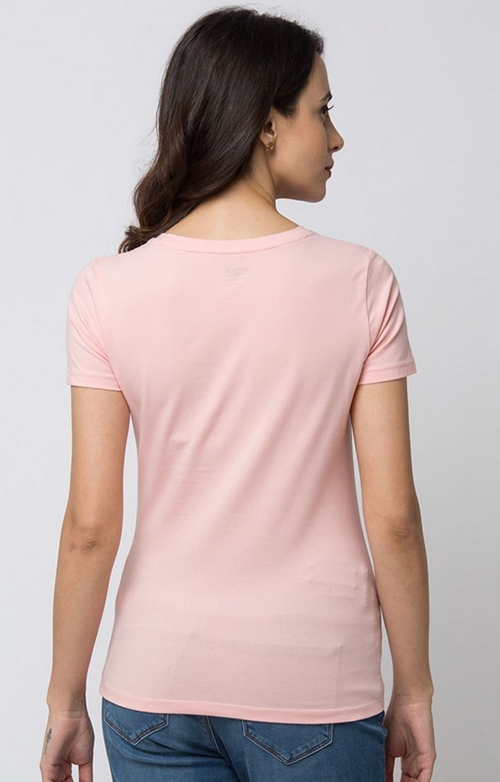 spykar | Spykar Pink Cotton Regular Fit T-Shirt For Women 3