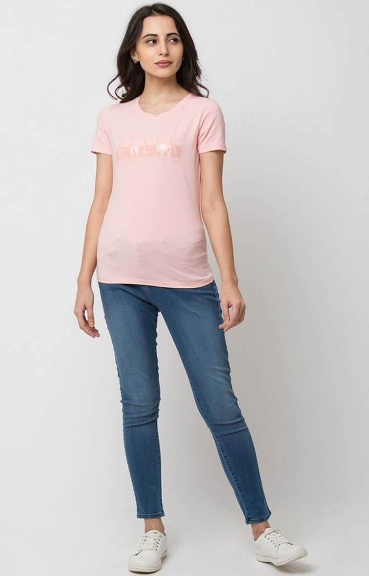 spykar | Spykar Pink Cotton Regular Fit T-Shirt For Women 1