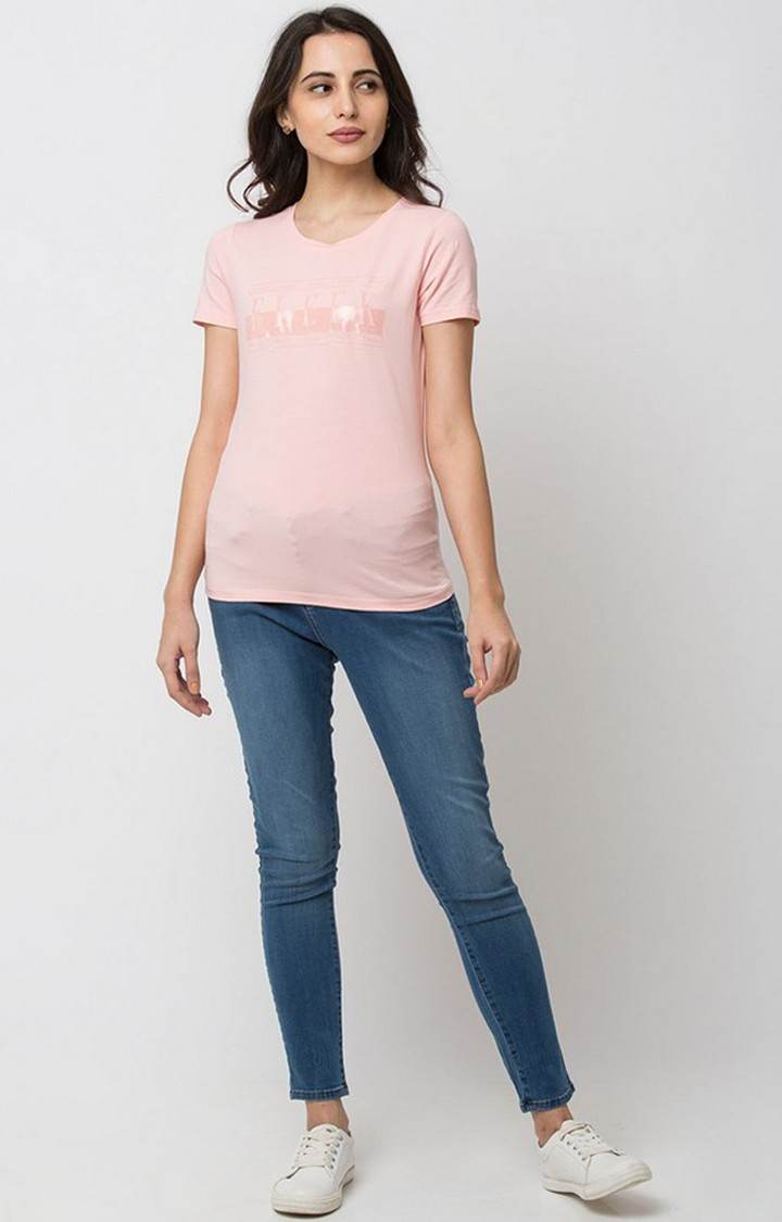 Spykar Pink Cotton Regular Fit T-Shirt For Women