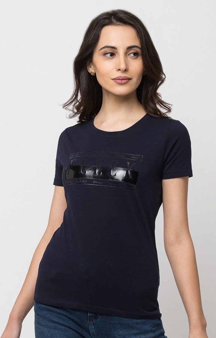 spykar | Spykar Cotton Blue Printed T-Shirt 0