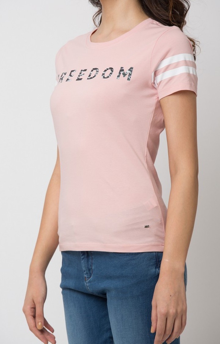 spykar | Spykar Pink Lycra Regular Fit T-Shirt For Women 4