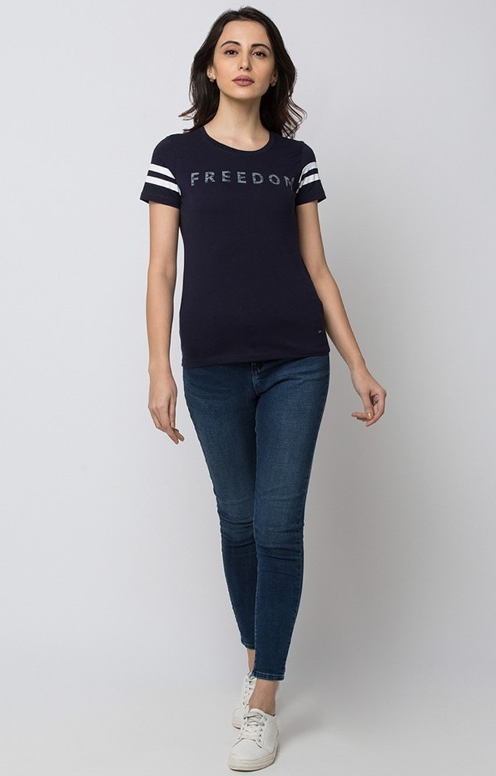 spykar | Spykar Blue Lycra Regular Fit T-Shirt For Women 1
