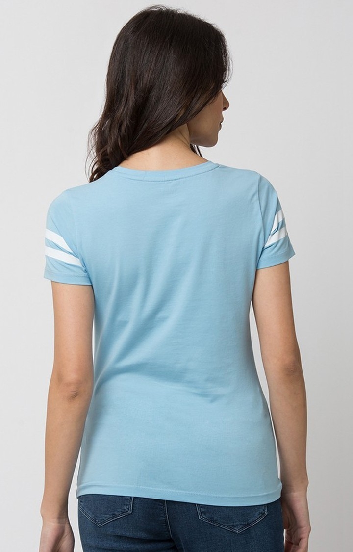 Spykar | Spykar Blue Lycra Regular Fit T-Shirt For Women 3