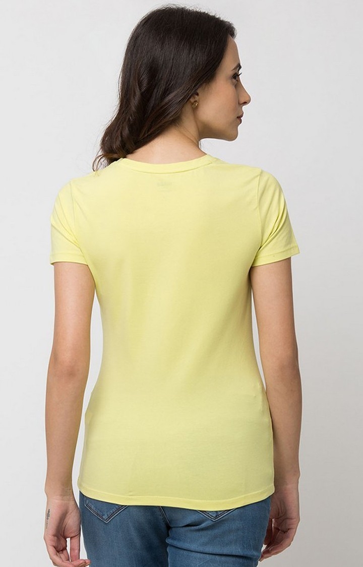 spykar | Spykar Lemon Yellow Printed Lycra Jersey Regular Length T-Shirt 3