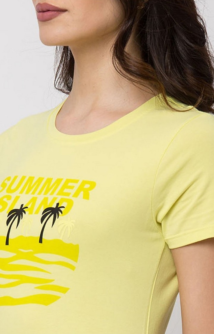 spykar | Spykar Lemon Yellow Printed Lycra Jersey Regular Length T-Shirt 4
