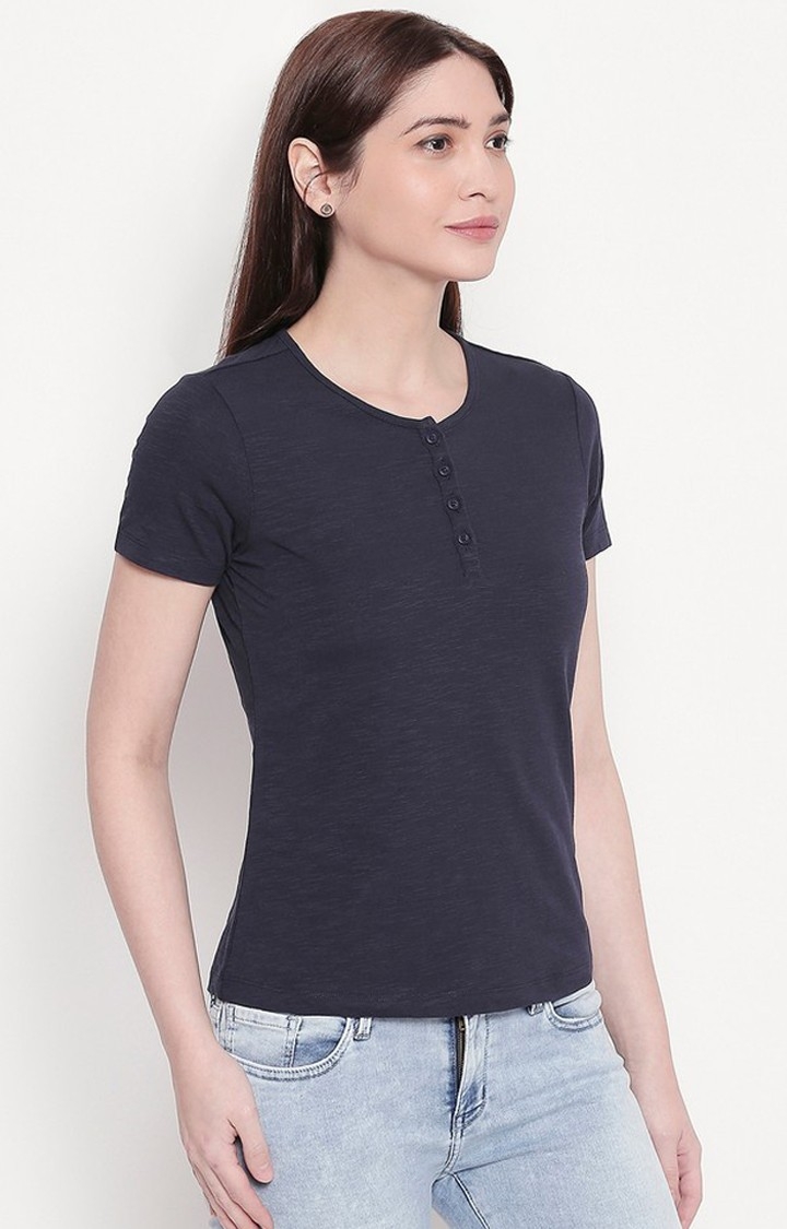 spykar | Spykar Navy Blue Solid T-Shirt 3