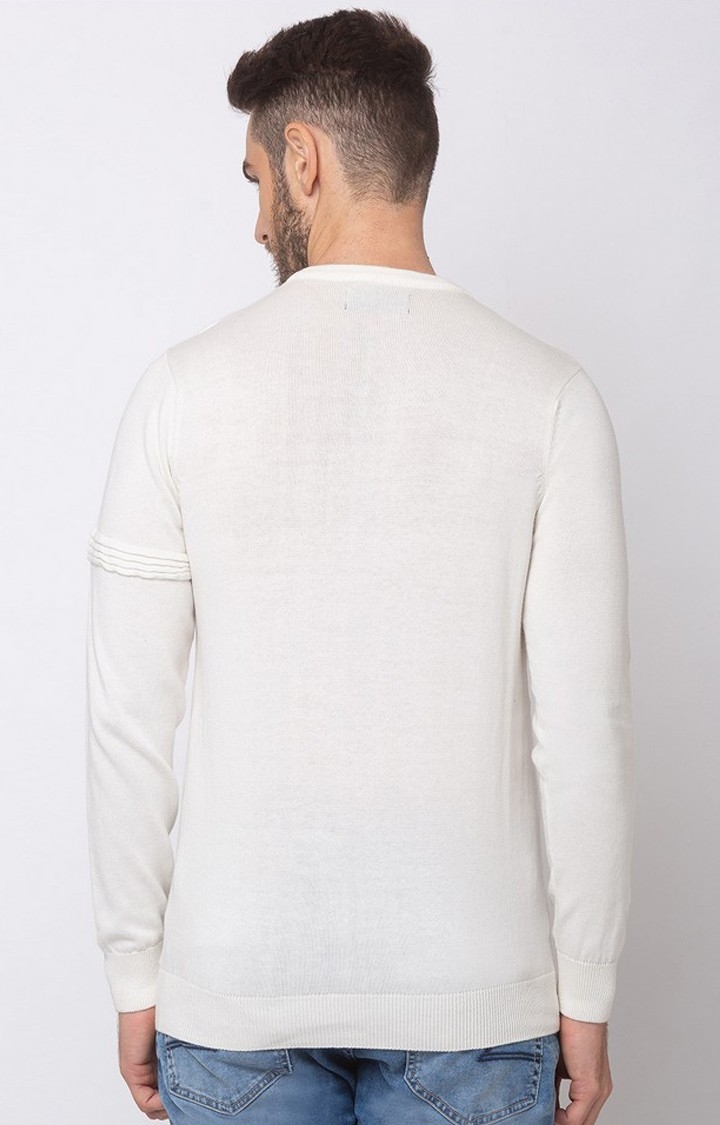 spykar | Spykar White Cotton Regular Fit Sweater For Men 3