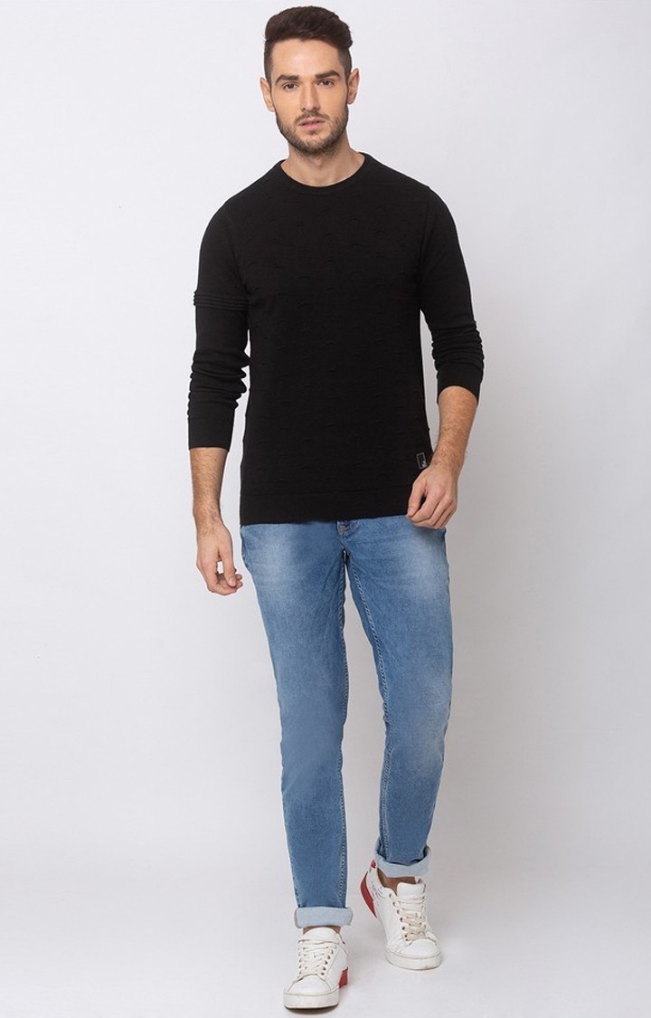 spykar | Spykar Black Cotton Regular Fit Sweater For Men 1