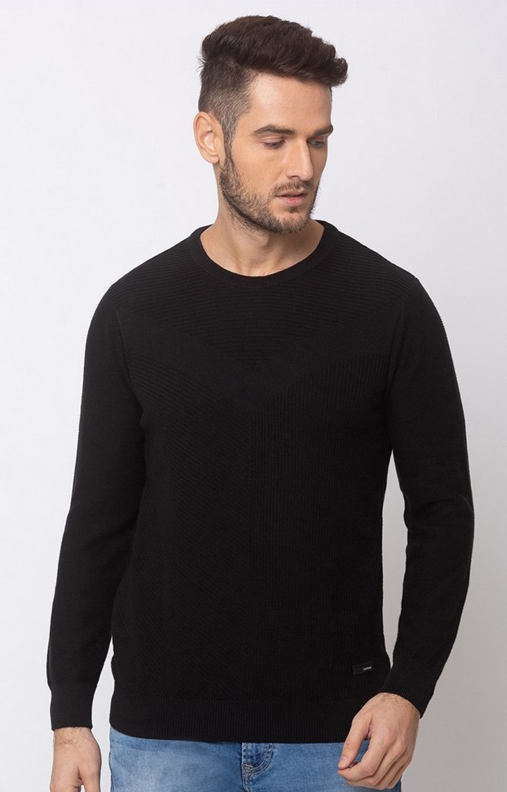 spykar | Spykar Black Cotton Regular Fit Sweater For Men 0
