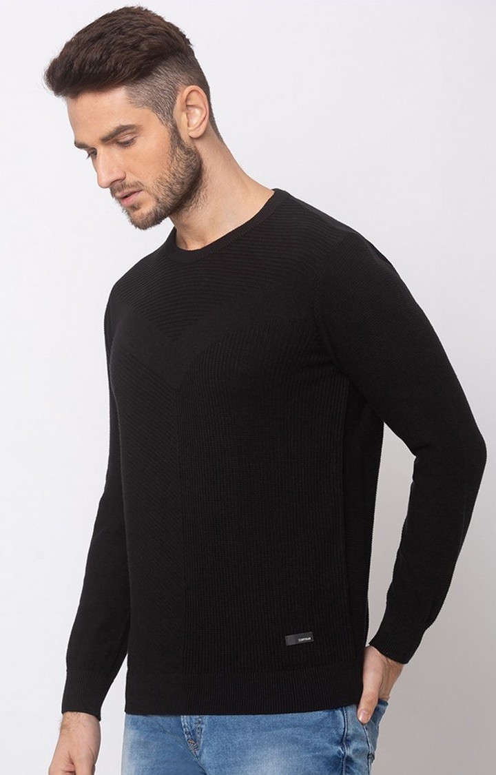 spykar | Spykar Black Cotton Regular Fit Sweater For Men 2