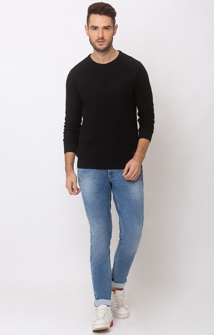 spykar | Spykar Black Cotton Regular Fit Sweater For Men 1