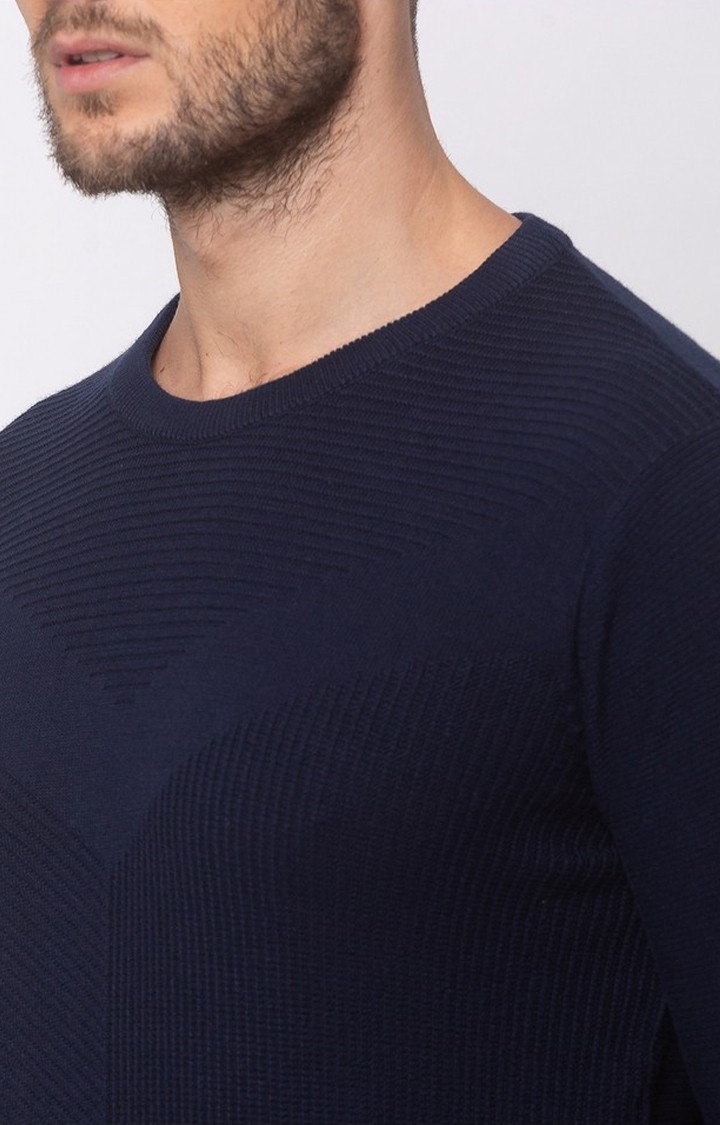 spykar | Spykar Blue Cotton Regular Fit Sweater For Men 4