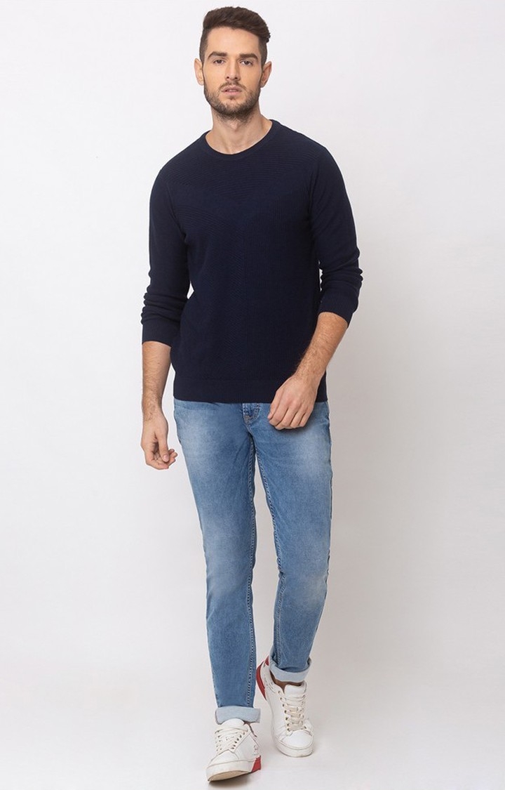 spykar | Spykar Blue Cotton Regular Fit Sweater For Men 1