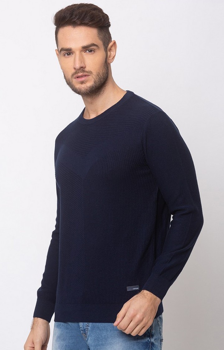spykar | Spykar Blue Cotton Regular Fit Sweater For Men 2