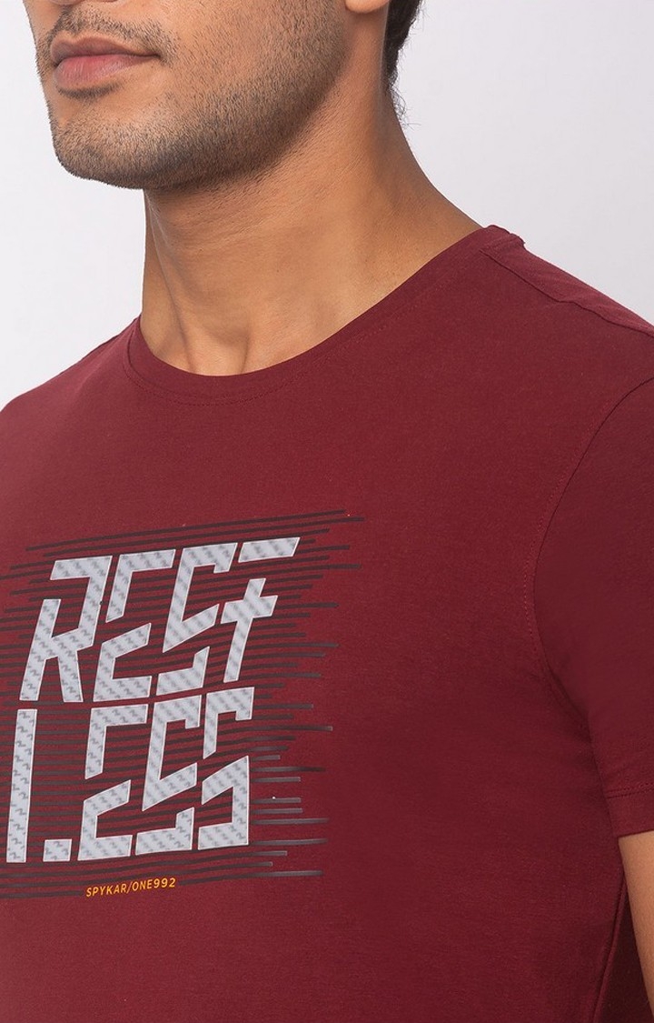 spykar | Spykar Red Cotton Slim Fit T-Shirt For Men 4