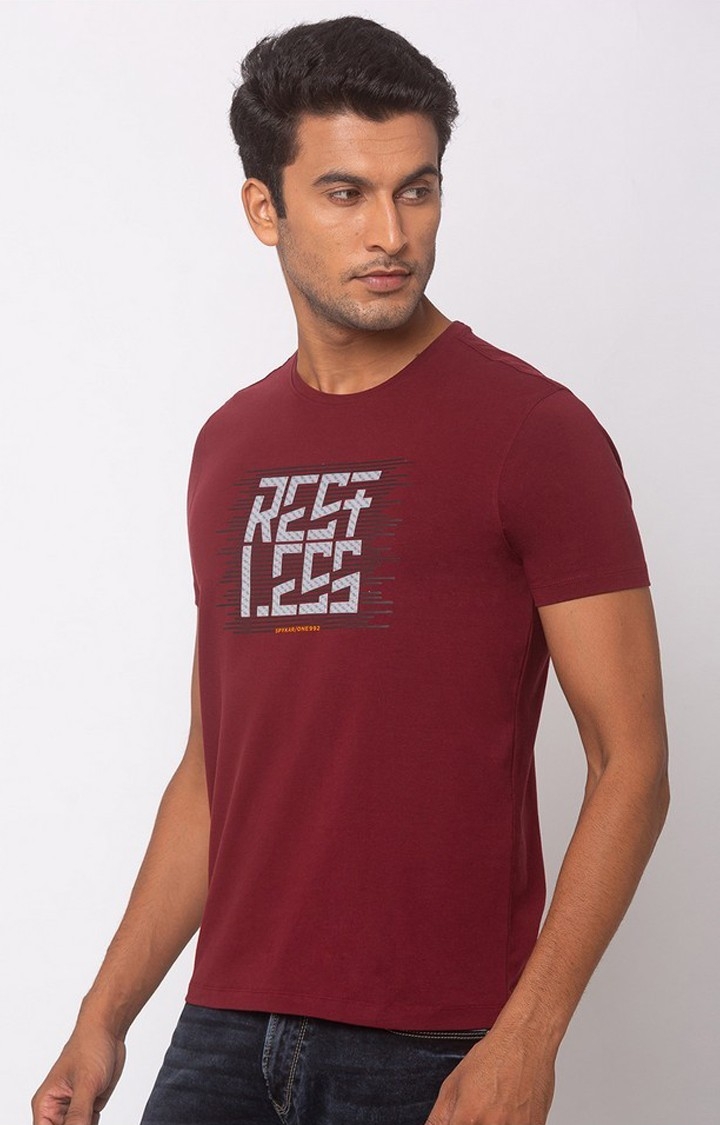 spykar | Spykar Red Cotton Slim Fit T-Shirt For Men 2