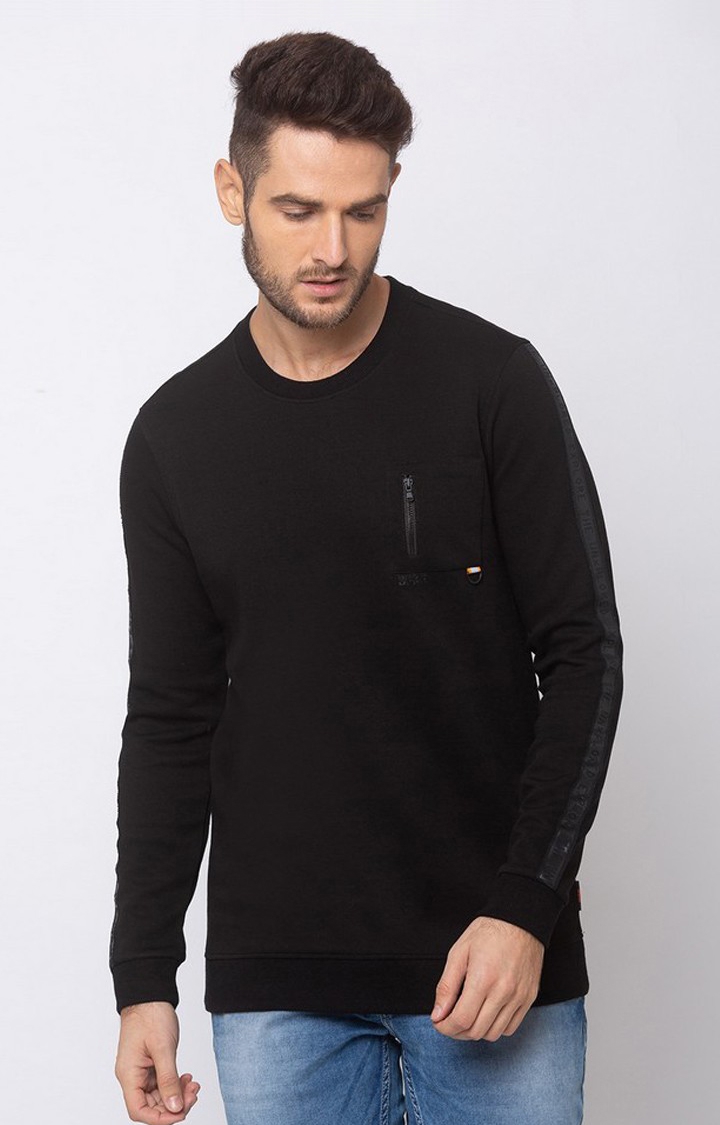 spykar | Spykar Black Cotton Slim Fit Sweatshirt For Men 0