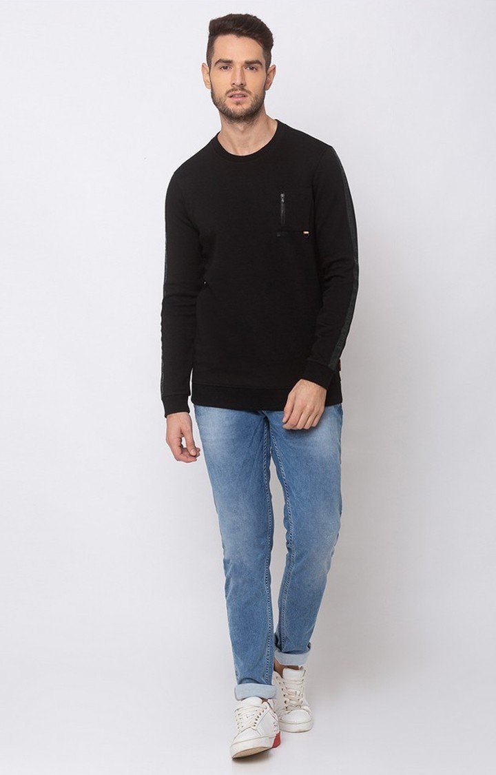 spykar | Spykar Black Cotton Slim Fit Sweatshirt For Men 1