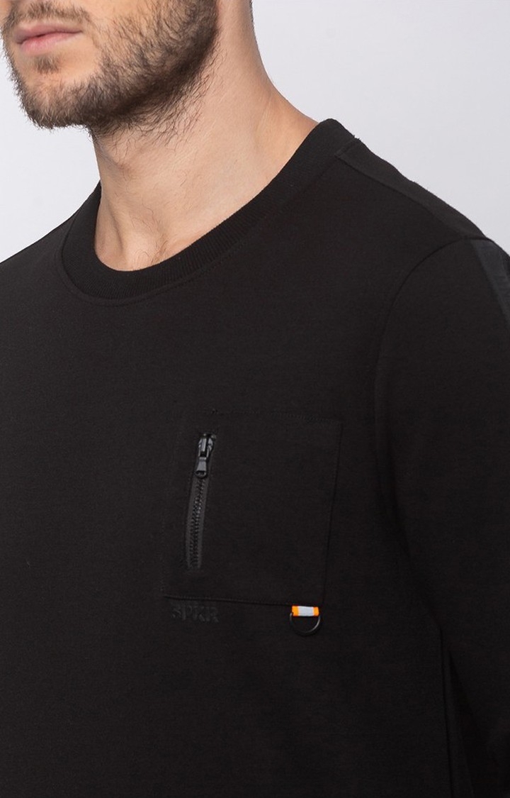 spykar | Spykar Black Cotton Slim Fit Sweatshirt For Men 4