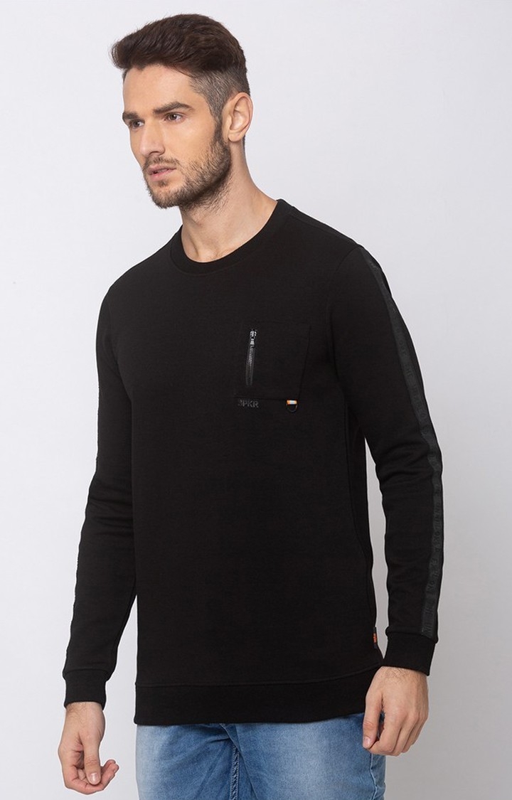 spykar | Spykar Black Cotton Slim Fit Sweatshirt For Men 2