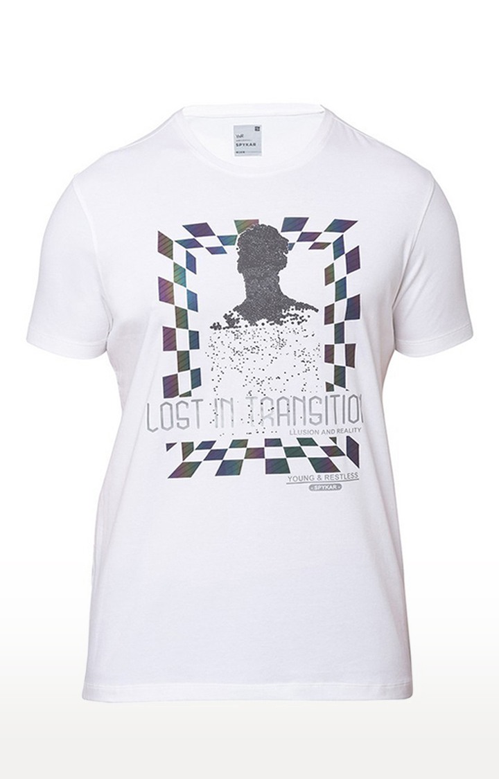 Spykar White Cotton Slim Fit T-Shirt For Men