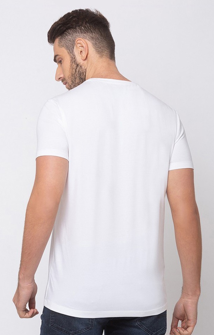 Spykar White Cotton Slim Fit T-Shirt For Men