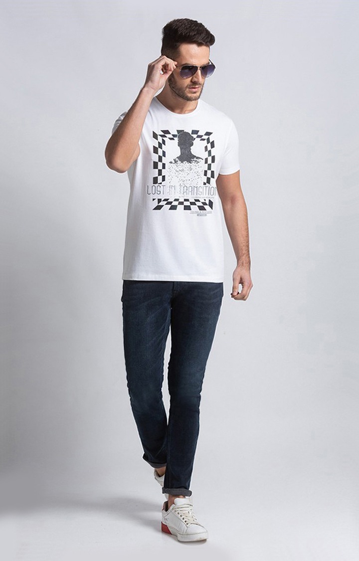 Spykar White Cotton Slim Fit T-Shirt For Men