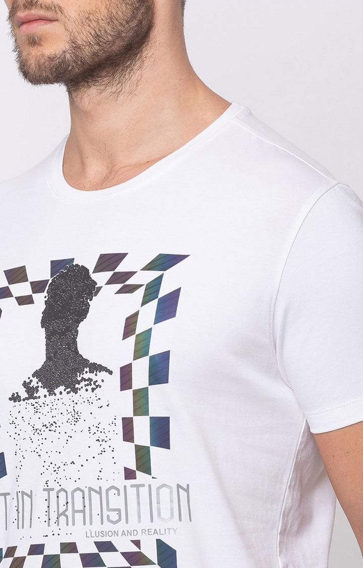 Spykar White Cotton Slim Fit T-Shirt For Men