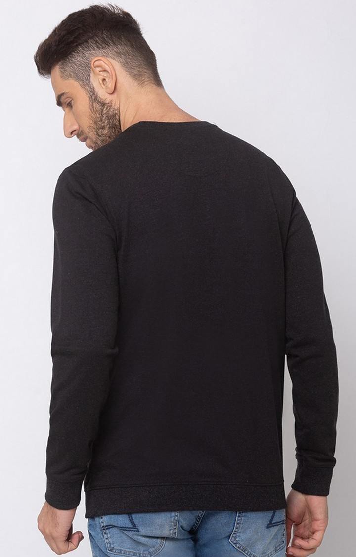Spykar Black Cotton Slim Fit Sweatshirt For Men