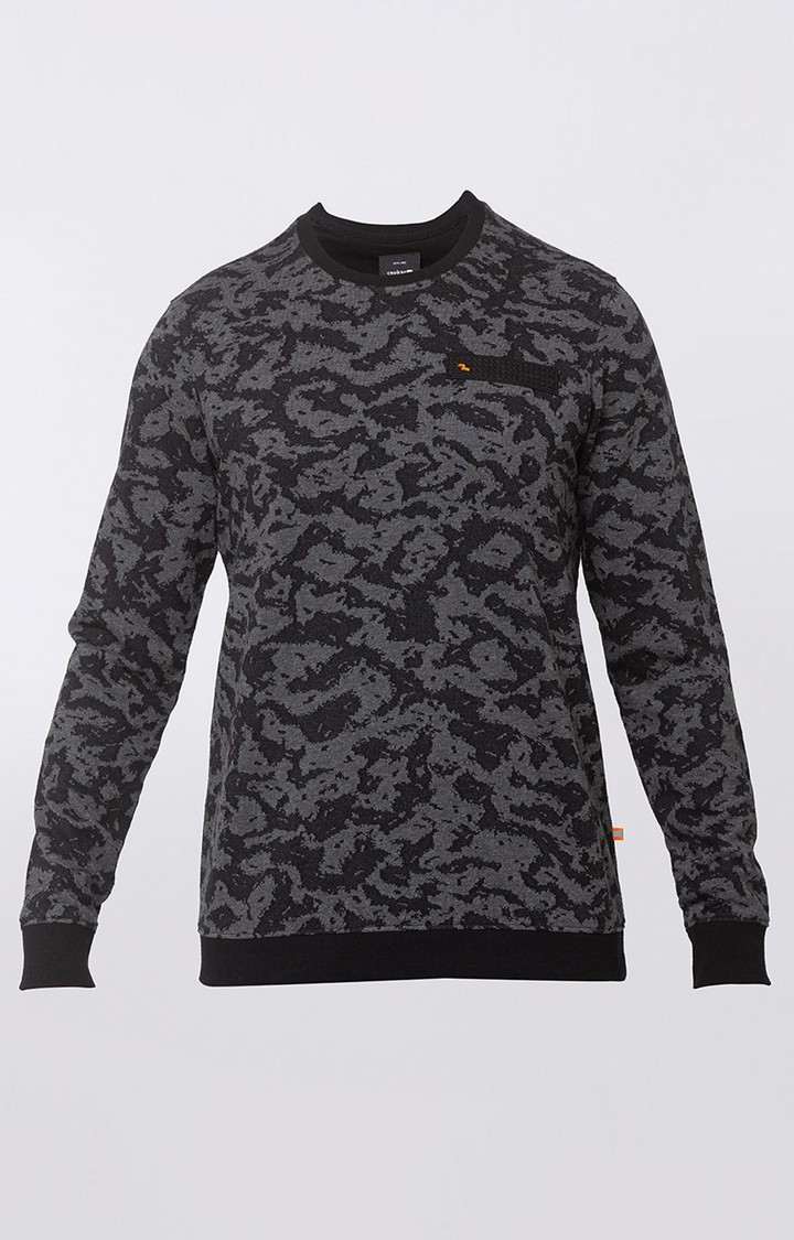 Spykar Black Cotton Slim Fit Sweatshirt For Men