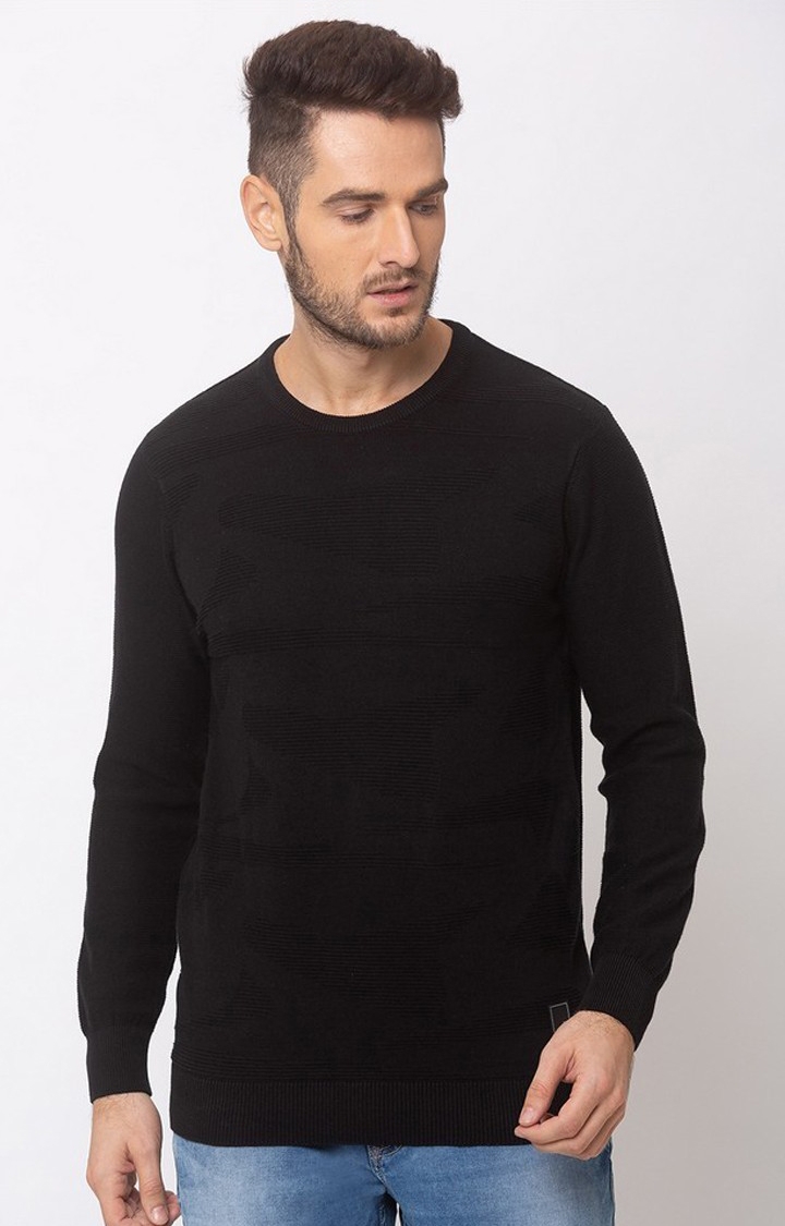 spykar | Spykar Black Cotton Regular Fit Sweater For Men 0