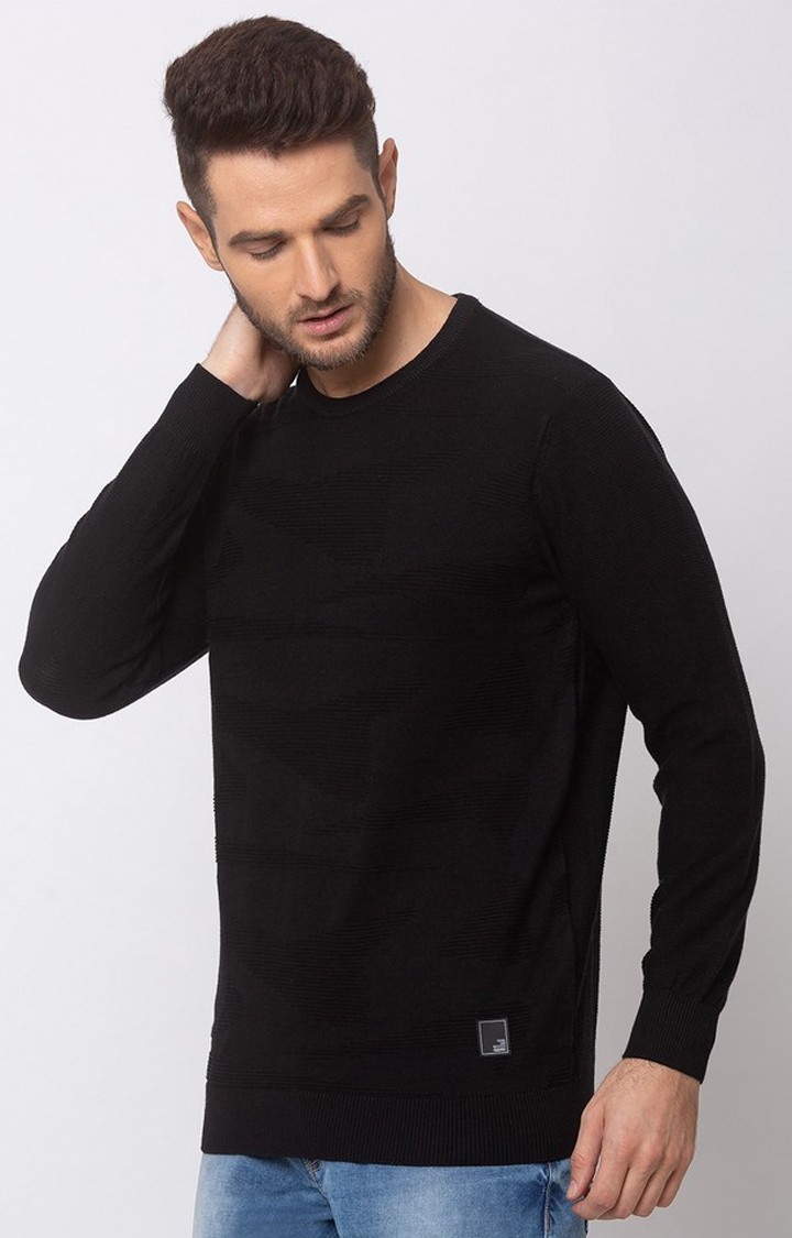 spykar | Spykar Black Cotton Regular Fit Sweater For Men 2