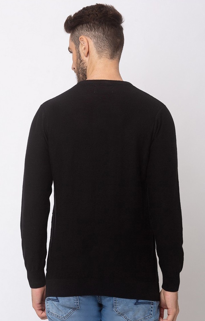 spykar | Spykar Black Cotton Regular Fit Sweater For Men 3