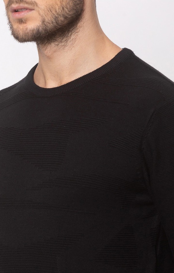 spykar | Spykar Black Cotton Regular Fit Sweater For Men 4