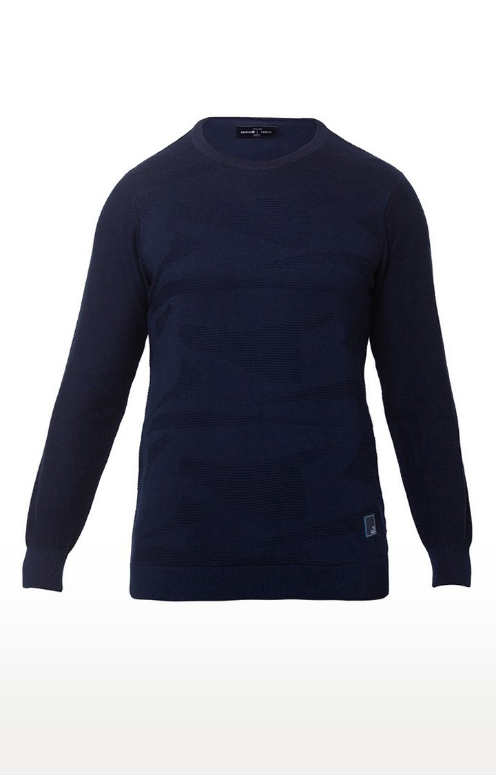 spykar | Spykar Blue Cotton Regular Fit Sweater For Men 5