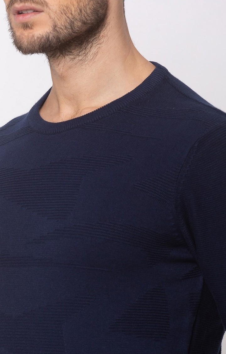 spykar | Spykar Blue Cotton Regular Fit Sweater For Men 4
