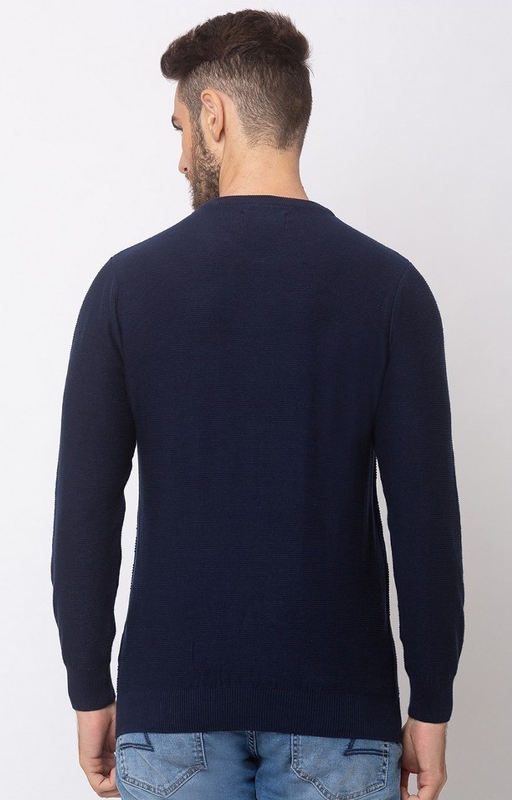 spykar | Spykar Blue Cotton Regular Fit Sweater For Men 3